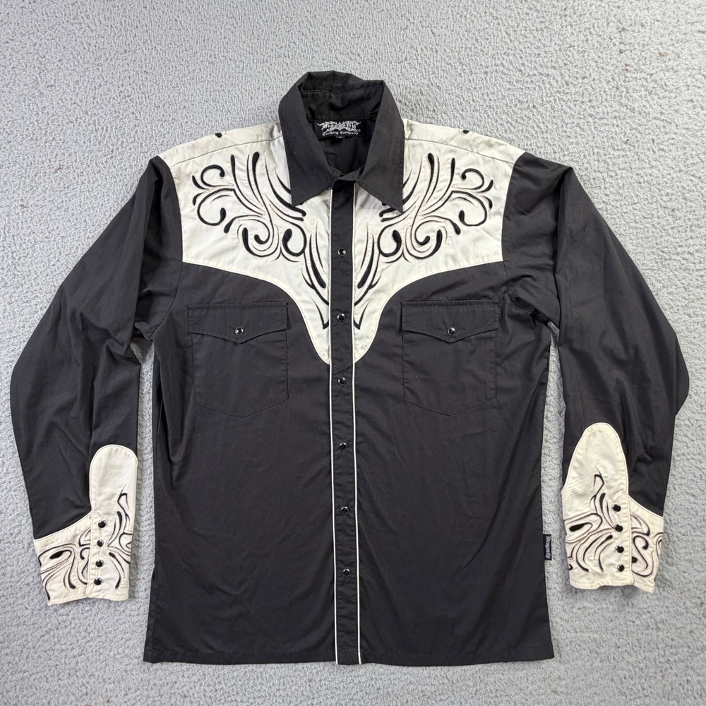 Dragonfly Clothing Co. Black Rockabilly Embroidered Western Pearl Snap Shirt L